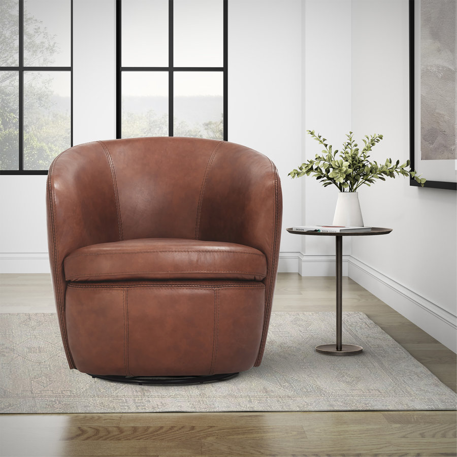 Azurdee Top Grain 100% Genuine Italian Leather Swivel Barrel Chair